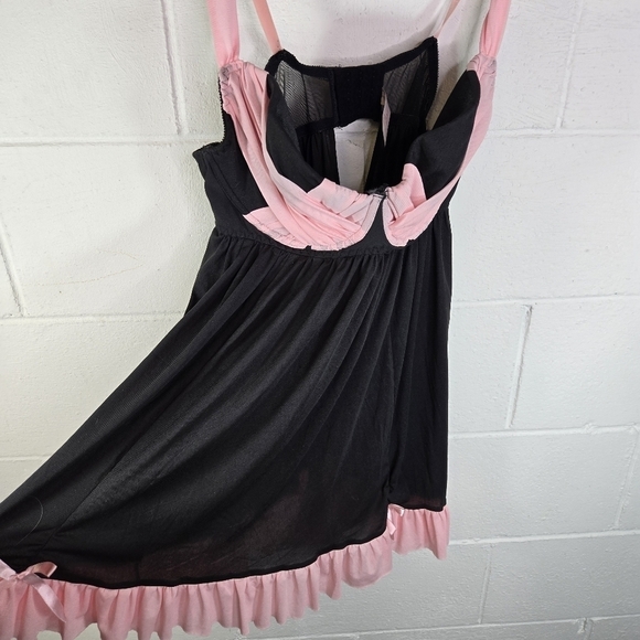 Cacique pink black ruffle coquette babydoll lingerie chemise - Picture 6 of 9
